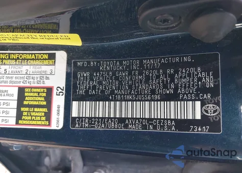 2018 Toyota Camry Se из США, поврежденный, VIN 4T1B11HK5JU556196